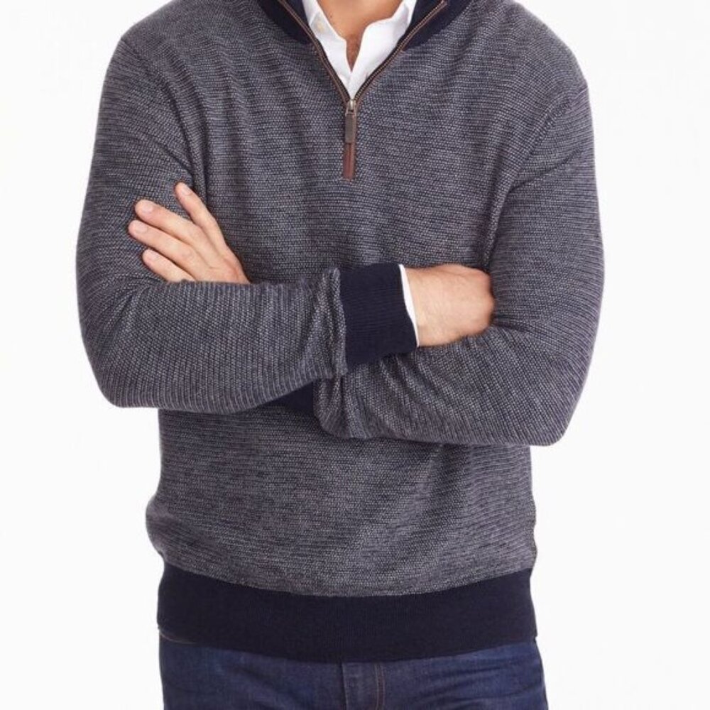 Untuckit Birdseye Merino Wool Quarter Zip SweaterNavy Men s XXL Host Pick